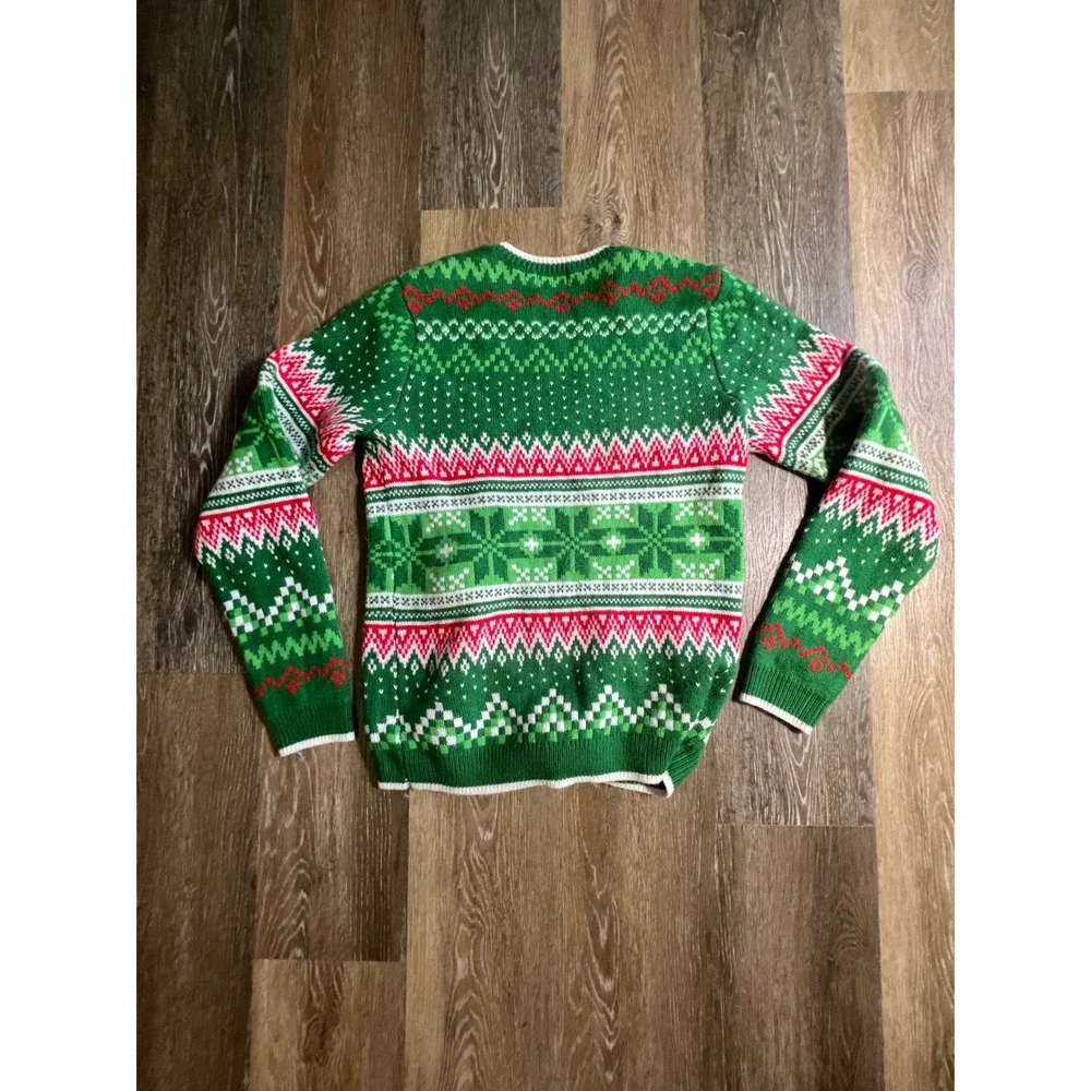 Holiday Time Cow Christmas Moood Sweater Mens Small Green Excellent Cowbell Knit
